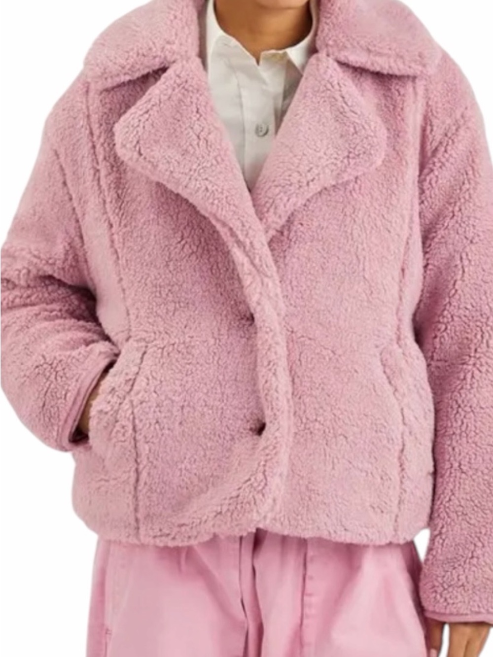 Free People Joplin Cozy Faux Fur Jacket In Smoked Pink Size Large NWT